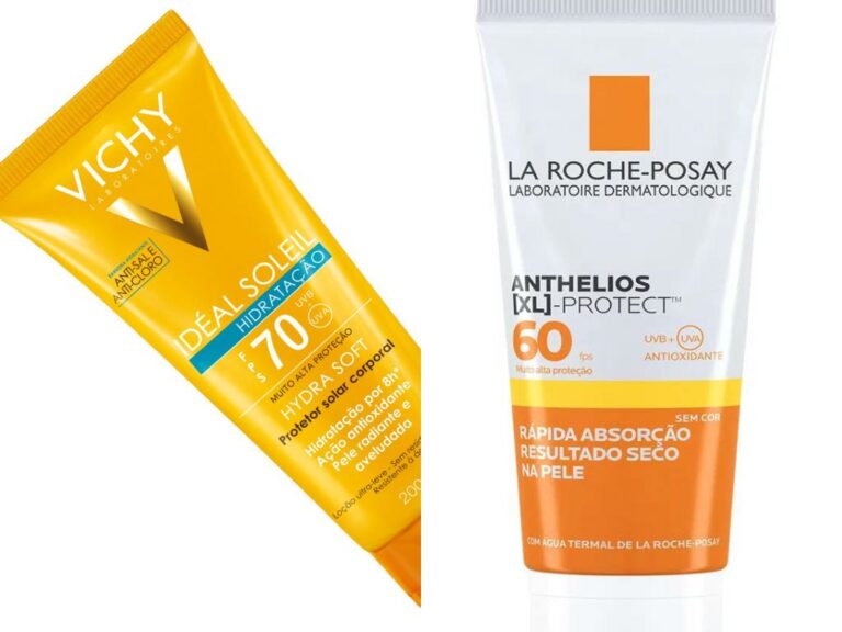 protetor solar da marca vichy na esquerda e protetor solar da marca la roche-posay na direita